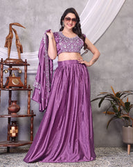 Function Wear Embroidery Work Lavender Color Lehenga Choli With Koti