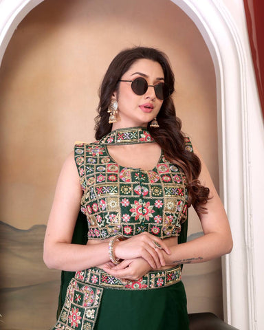 Beautiful Embroidery Work Green Color Lehenga Choli
