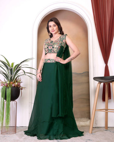 Beautiful Embroidery Work Green Color Lehenga Choli