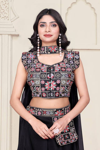 Beautiful Embroidery Work Black Color Lehenga Choli