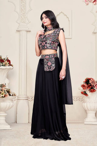 Beautiful Embroidery Work Black Color Lehenga Choli