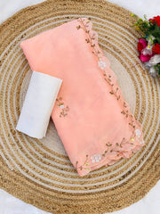 Beautiful Border Work Peach Color Saree