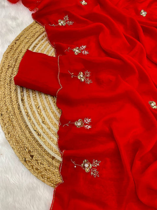 Lovely Fandy Silk Red Color Saree