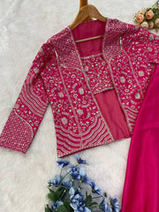 Adorable Embroidery Work Pink Color Palazzo Suit With Koti