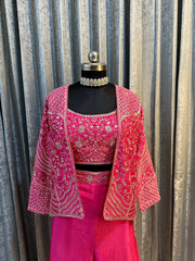 Adorable Embroidery Work Pink Color Palazzo Suit With Koti