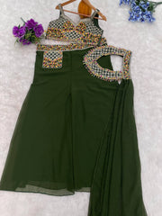 Awesome Sequins Work Green Color Palazzo Suit