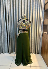 Awesome Sequins Work Green Color Palazzo Suit