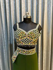 Awesome Sequins Work Green Color Palazzo Suit