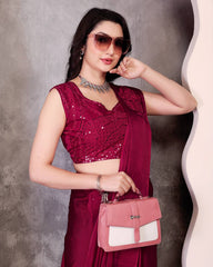 Party Wear Marron Color Ready To Wear Saree