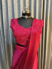 Party Wear Marron Color Ready To Wear Saree
