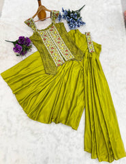 Elegant Embroidery Work Mehndi Color Palazzo Suit