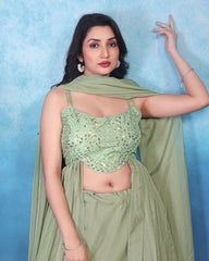 Occasion Wear Teby Silk Pista Color Lehenga Choli