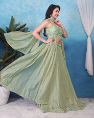 Occasion Wear Teby Silk Pista Color Lehenga Choli