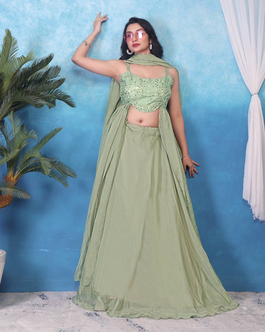 Occasion Wear Teby Silk Pista Color Lehenga Choli