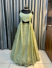 Occasion Wear Teby Silk Pista Color Lehenga Choli