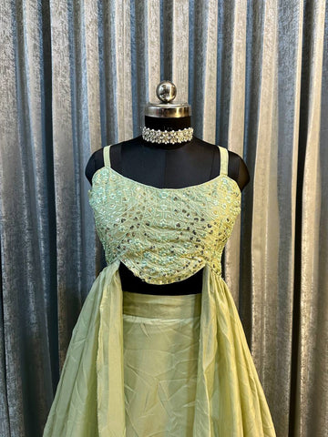 Occasion Wear Teby Silk Pista Color Lehenga Choli