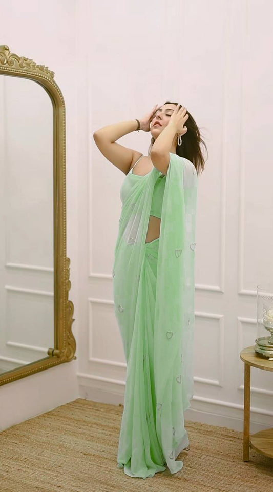 Hearts Shape Teal Green Color Stylish  Saree