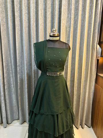 Flattering Georgette Green Color Draped Lehenga Choli
