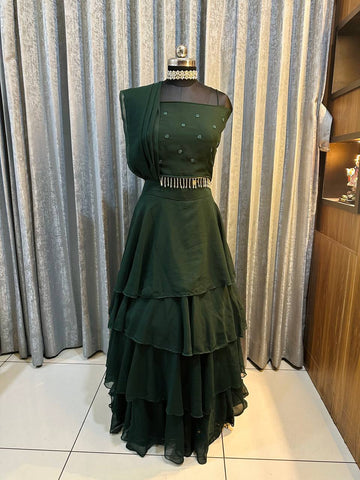 Flattering Georgette Green Color Draped Lehenga Choli