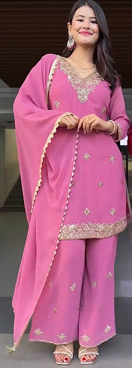 Presenting Embroidery Work Pink Color Palazzo Suit
