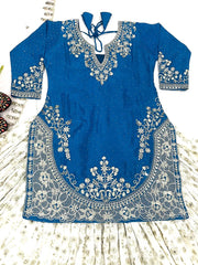 Outstanding Embroidery Work Blue Color Top With Lehenga