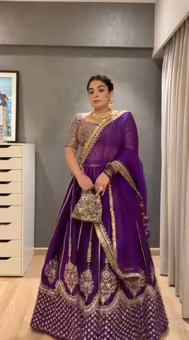 Bridal Wear Heavy Work Purple Color Lehenga Choli