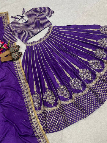 Bridal Wear Heavy Work Purple Color Lehenga Choli
