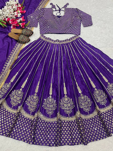 Bridal Wear Heavy Work Purple Color Lehenga Choli