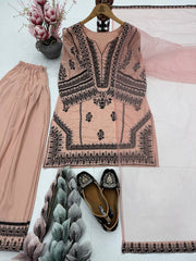 Charming Peach Color Natural Silk Palazzo Suit