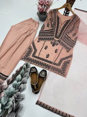 Charming Peach Color Natural Silk Palazzo Suit