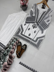 Charming White Color Natural Silk Palazzo Suit