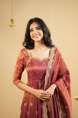 Classic Heavy Work Orange Color Gown With Dupatta