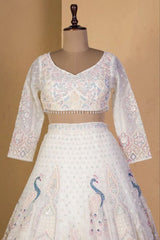 Net Heavy Embroidered White Color Bridal Lehenga Choli