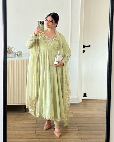 Designer Party Wear Pista Color Exclusive Gown
