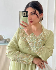 Designer Party Wear Pista Color Exclusive Gown