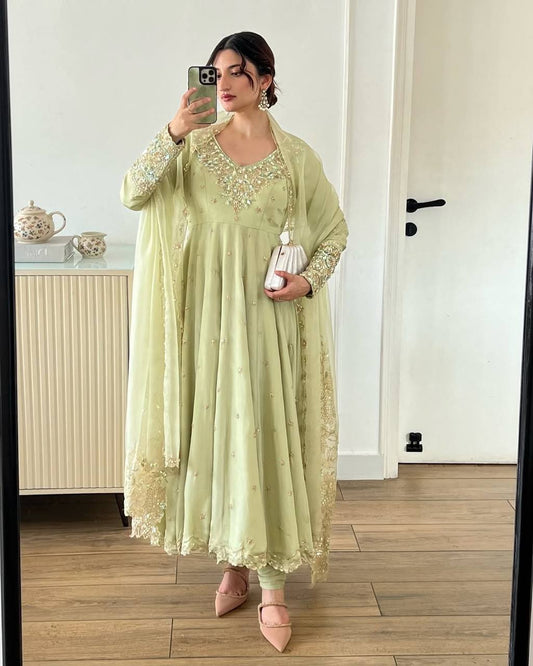 Designer Party Wear Pista Color Exclusive Gown