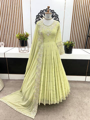 Designer Party Wear Pista Color Exclusive Gown