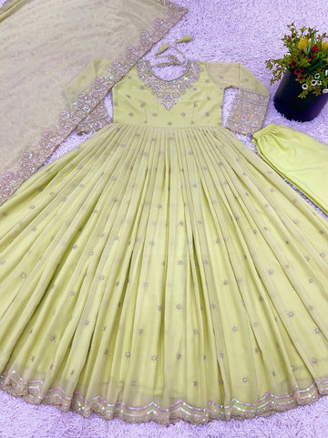 Designer Party Wear Pista Color Exclusive Gown
