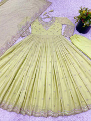 Designer Party Wear Pista Color Exclusive Gown