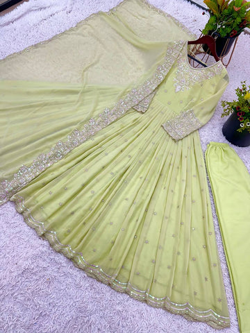 Designer Party Wear Pista Color Exclusive Gown