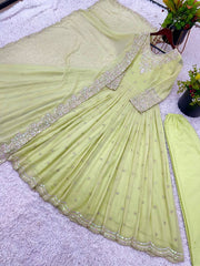 Designer Party Wear Pista Color Exclusive Gown