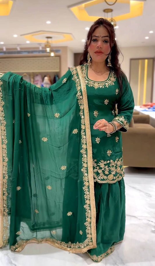 Green Embroidered Sharara Set with Dupatta