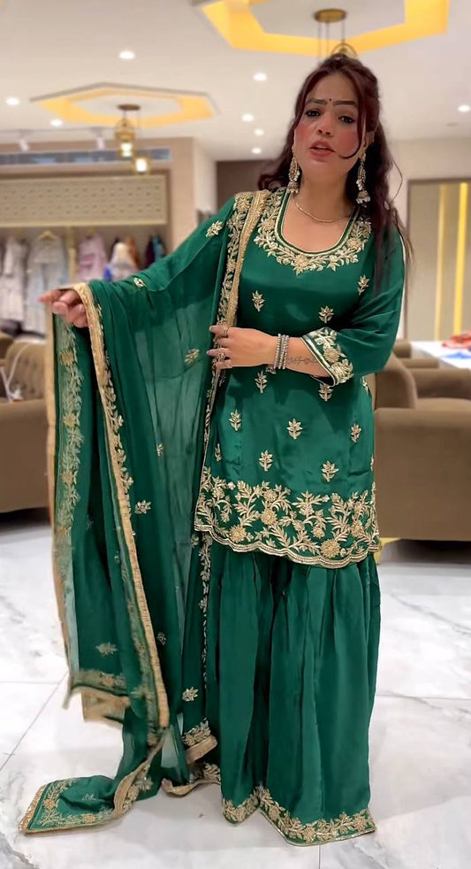Green Embroidered Sharara Set with Dupatta