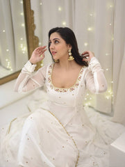 Beautiful Georgette White Color Full Sleeve Gown