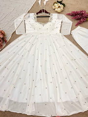Beautiful Georgette White Color Full Sleeve Gown