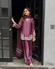 Wine Color Embroidery Work Punjabi Suit
