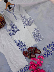 Stylish Sky Blue Color Embroidery Work Palazzo Style
