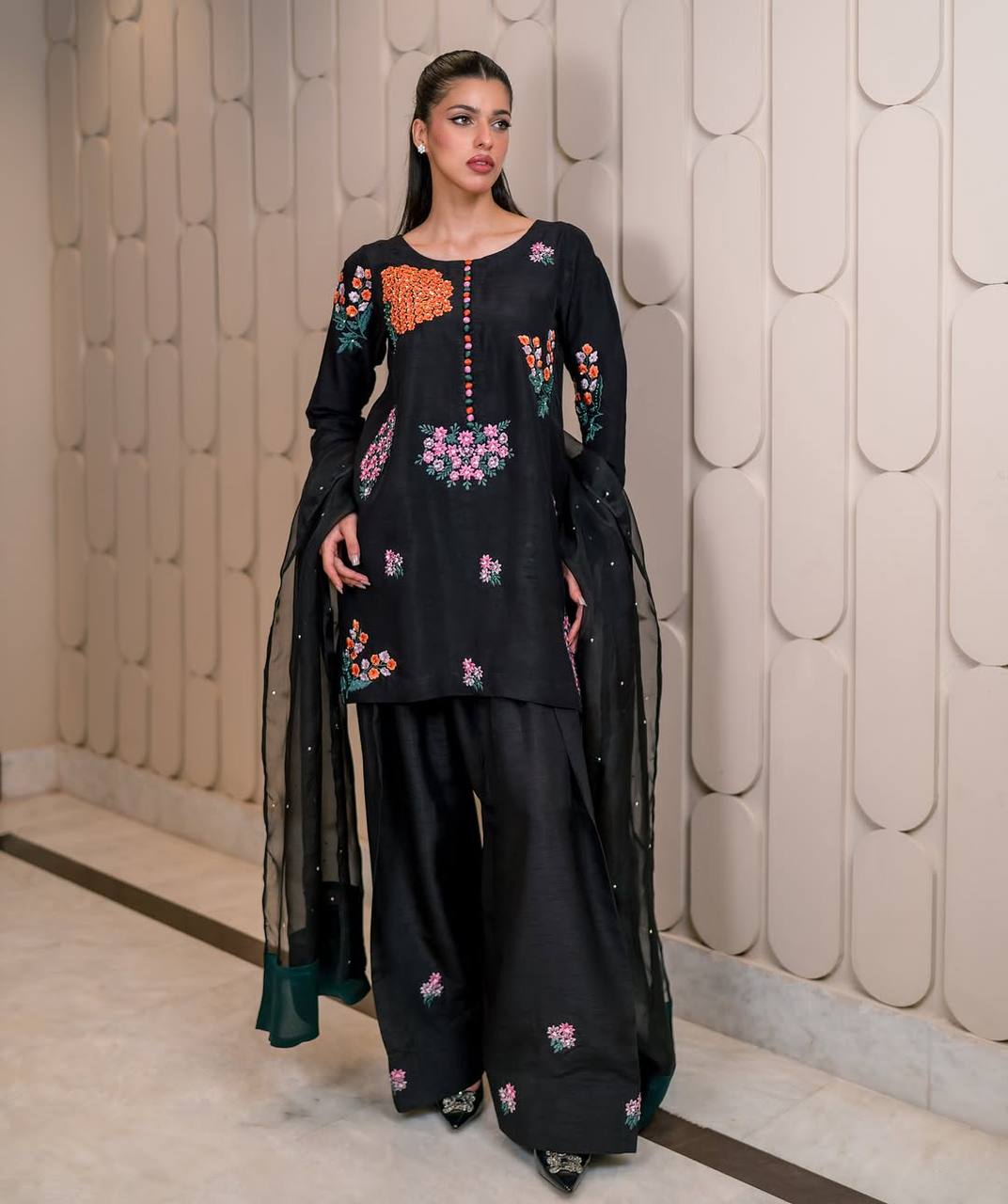 Trendy Black Color Flower Printed Salwar Suit