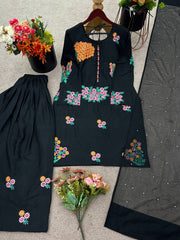 Trendy Black Color Flower Printed Salwar Suit