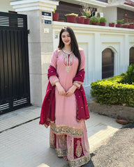 Designer Light Pink Color Party Wear Look Sharara Suit